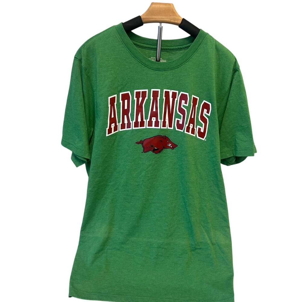 Green University of Arkansas Razorbacks tshirt w/maroon Arkansas sz mens 2xlarge